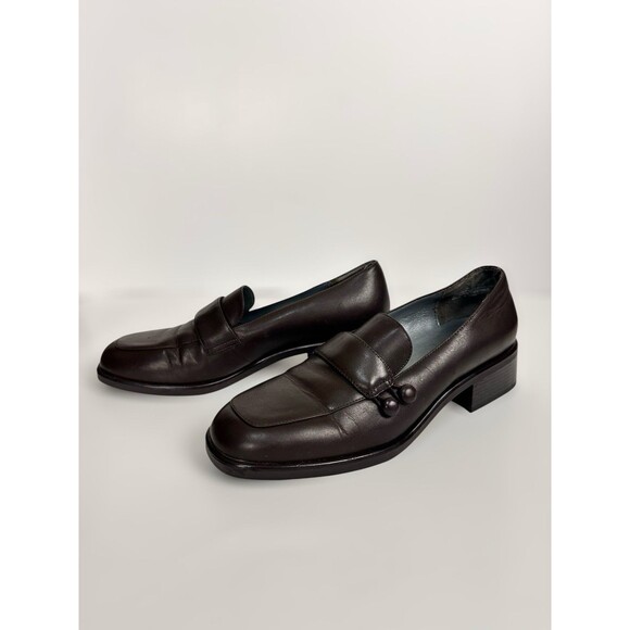 Womens Chunky Pilgrim Loafers Heels 8.5 Brown Y2K Two Button Comfort Shoes - Picture 1 of 9